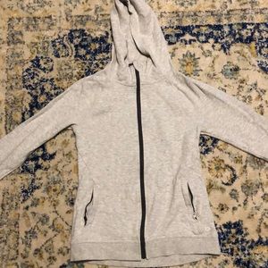 Gray zip up jacket with hood